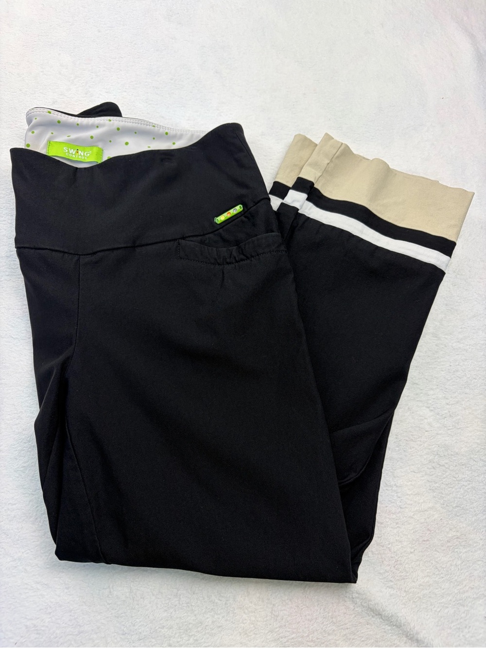 Swing Control Size 6 Black Pull-On Golf Pants Contrast Cuff Stretch